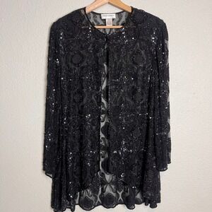 Drapers & Damons Petites Black Beaded Sequin Sheer Open Front Long Sleeve Jacket